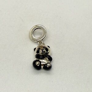 Sterling Silver Panda Dangle Charm with Black Enamel